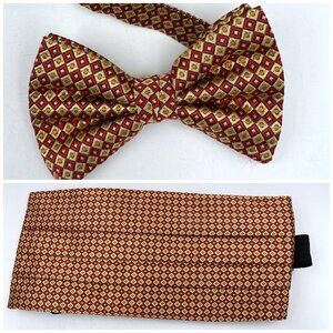 Men's Cummerbund Bow Tie Orange Geometric Match Set Adjustable Tuxedo